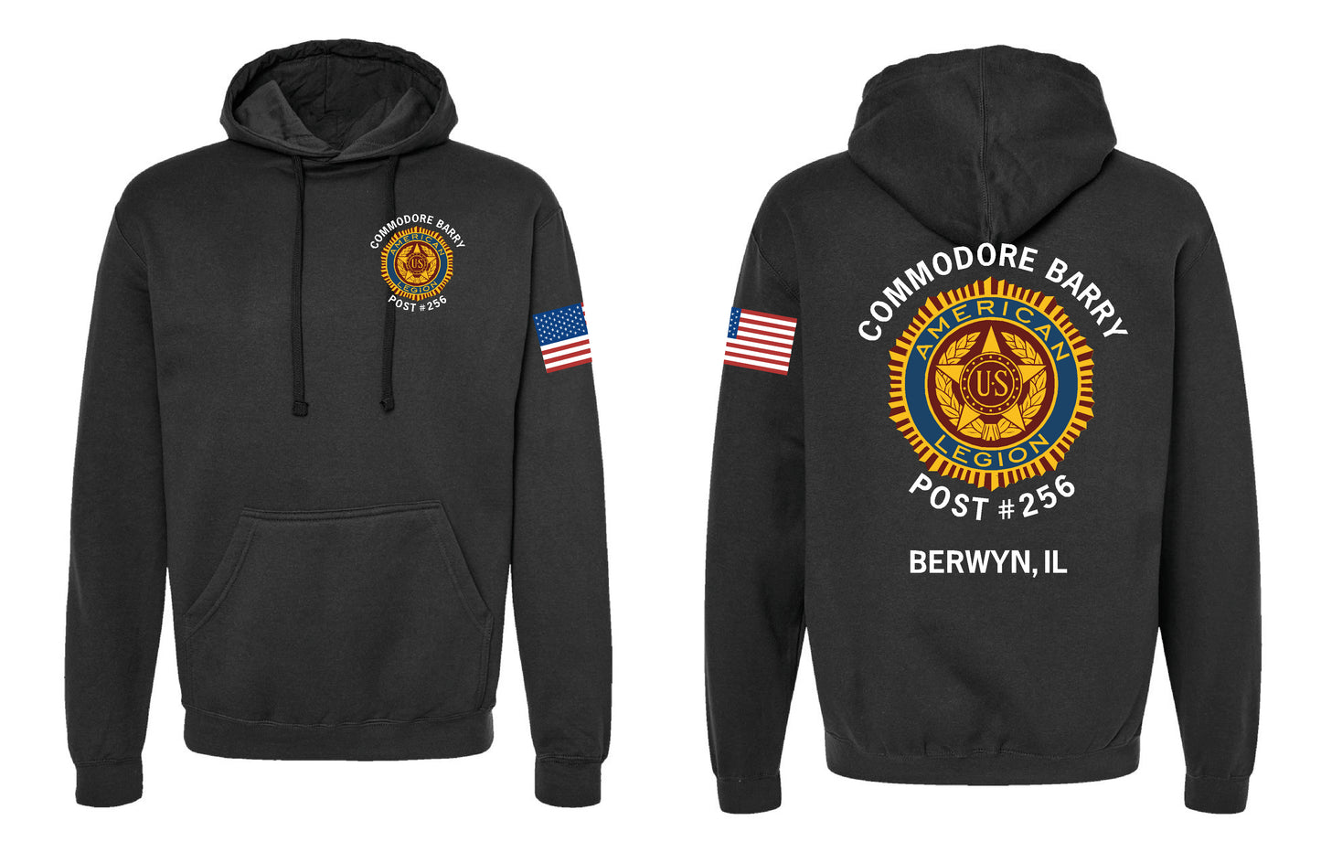 Commodore Barry Post #256 Berwyn, IL Black Unisex Hooded Sweatshirt