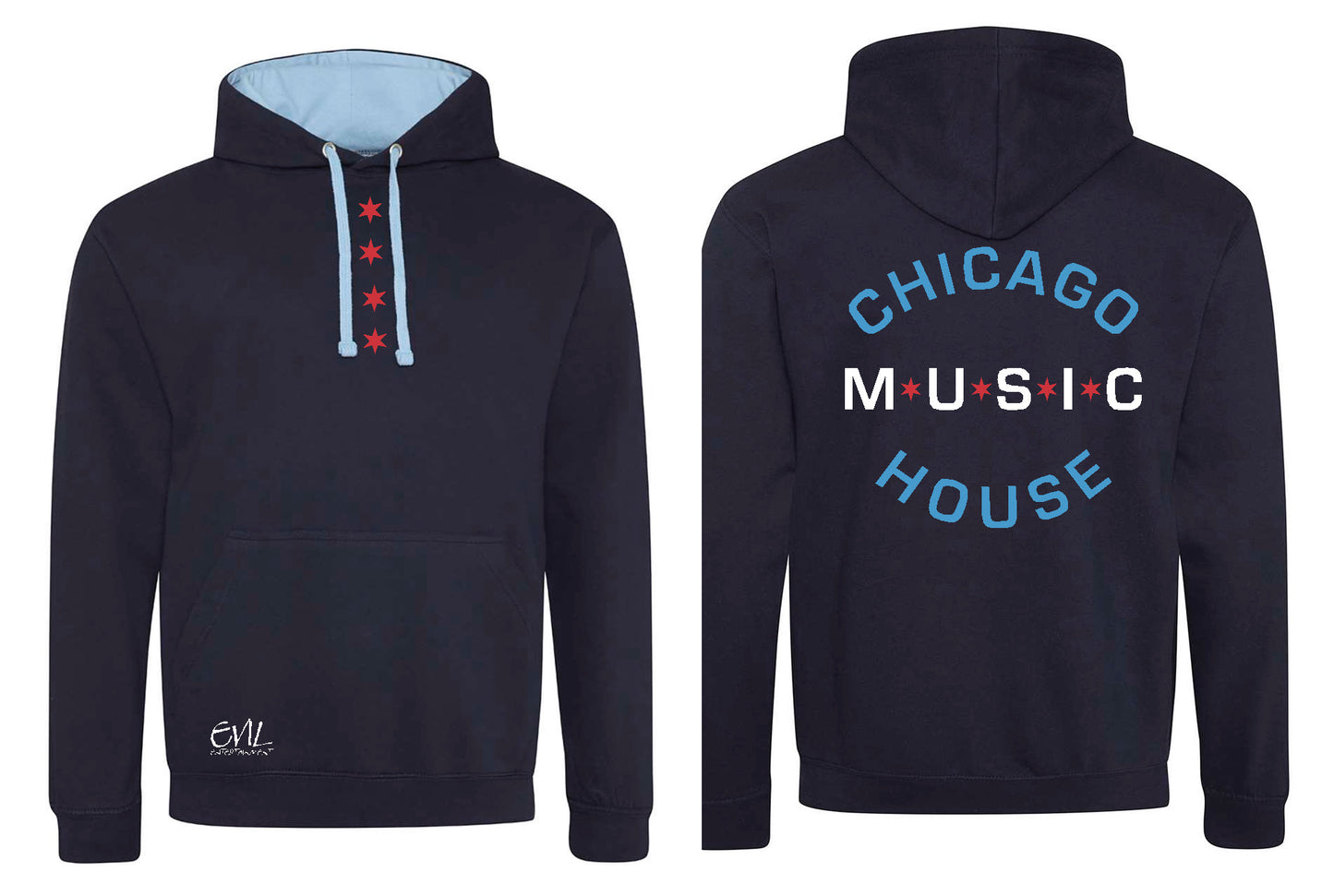 Evil Entertainment Navy & Sky Blue House Music Hooded Sweatshirt