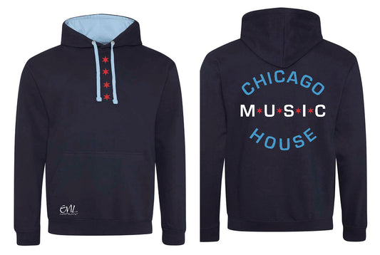 Evil Entertainment Navy & Sky Blue House Music Hooded Sweatshirt